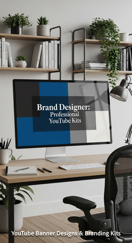 A graphic design studio a monitor displaying a branding portfolio channel art overlay text Brand Des.jpg