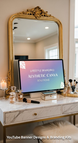 A luxury vanity setup with a screen displaying a lifestyle channel banner overlay text Lifestyle Bra.jpg
