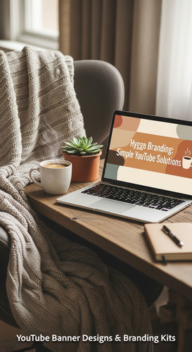 A cozy workspace with a blanket and a screen displaying a generic cozy banner overlay text Hygge Bra.jpg