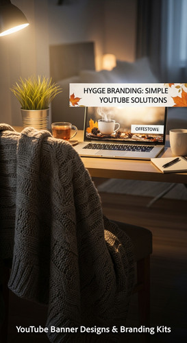 A cozy workspace with a blanket and a screen displaying a generic cozy banner overlay text Hygge Bra.jpg