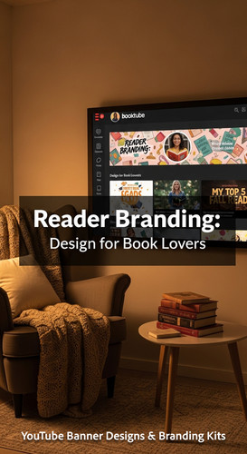 A cozy reading nook with a screen displaying a cohesive Booktube channel kit overlay text Reader Bra.jpg