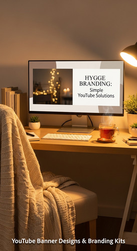 A cozy workspace with a blanket and a screen displaying a generic cozy banner overlay text Hygge Bra.jpg