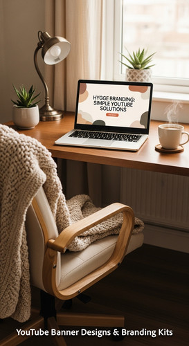 A cozy workspace with a blanket and a screen displaying a generic cozy banner overlay text Hygge Bra.jpg
