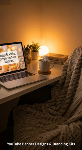 A cozy workspace with a blanket and a screen displaying a generic cozy banner overlay text Hygge Bra.jpg