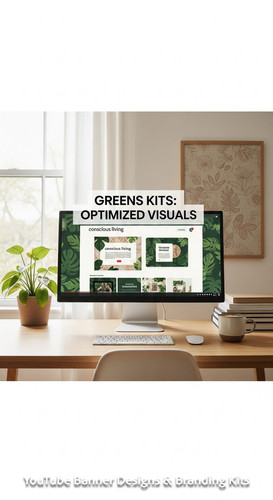 A serene workspace with plants and a monitor displaying a conscious living channel kit overlay text .jpg