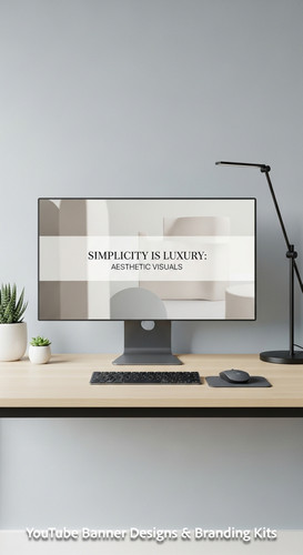 A minimalist apartment desk a screen showing a clean generic aesthetic banner overlay text Simplicit.jpg