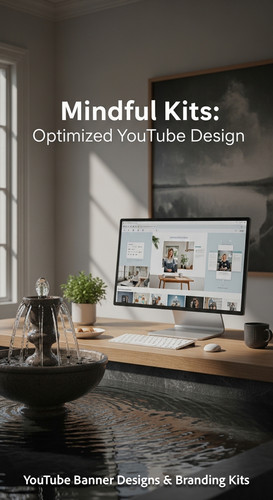 A serene workspace with a fountain and a monitor displaying a mindfulness channel kit overlay text M.jpg