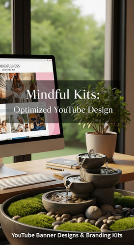 A serene workspace with a fountain and a monitor displaying a mindfulness channel kit overlay text M.jpg