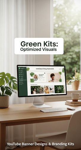 A serene workspace with plants and a monitor displaying a conscious living channel kit overlay text .jpg