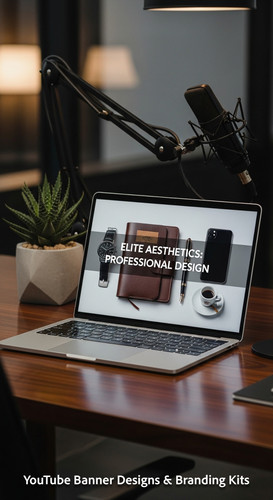 A highend desk with a laptop displaying a cohesive luxury lifestyle kit overlay text Elite Aesthetic.jpg