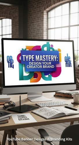 A graphic design studio a monitor displaying a typography channel art overlay text Type Mastery Desi.jpg