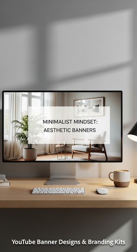 A minimalist apartment desk a screen showing a clean lifestyle placeholder overlay text Minimalist M.jpg