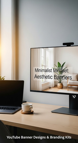 A minimalist apartment desk a screen showing a clean lifestyle placeholder overlay text Minimalist M.jpg