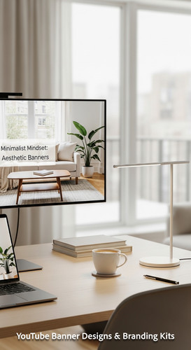 A minimalist apartment desk a screen showing a clean lifestyle placeholder overlay text Minimalist M.jpg