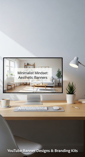 A minimalist apartment desk a screen showing a clean lifestyle placeholder overlay text Minimalist M.jpg