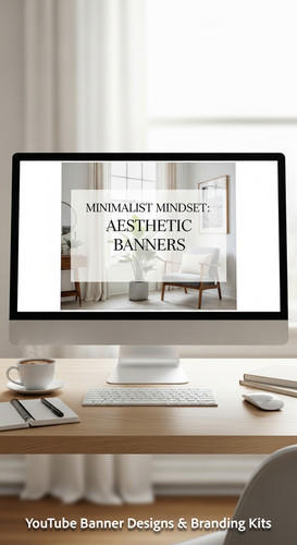 A minimalist apartment desk a screen showing a clean lifestyle placeholder overlay text Minimalist M.jpg