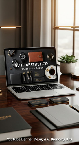 A highend desk with a laptop displaying a cohesive luxury lifestyle kit overlay text Elite Aesthetic.jpg