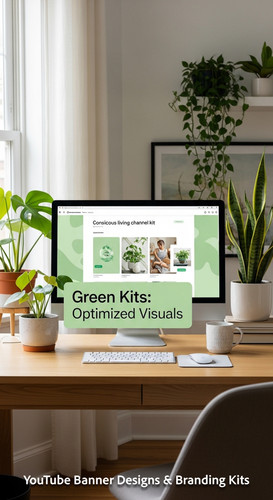 A serene workspace with plants and a monitor displaying a conscious living channel kit overlay text .jpg