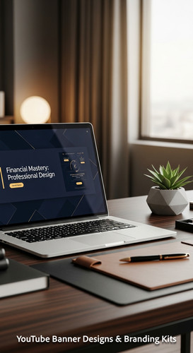 A highend desk with a laptop displaying a cohesive wealth channel kit overlay text Financial Mastery.jpg