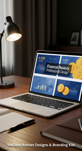 A highend desk with a laptop displaying a cohesive wealth channel kit overlay text Financial Mastery.jpg