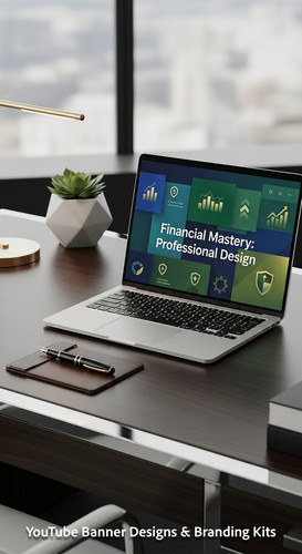 A highend desk with a laptop displaying a cohesive wealth channel kit overlay text Financial Mastery.jpg