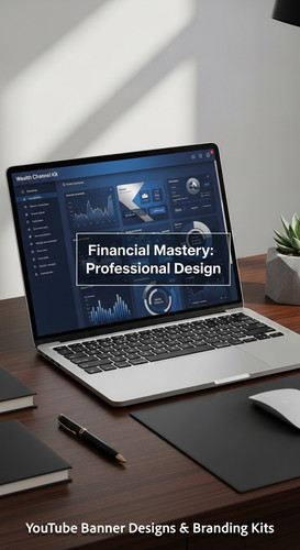 A highend desk with a laptop displaying a cohesive wealth channel kit overlay text Financial Mastery.jpg