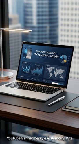 A highend desk with a laptop displaying a cohesive wealth channel kit overlay text Financial Mastery.jpg