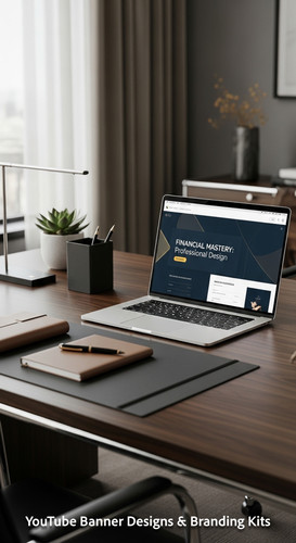 A highend desk with a laptop displaying a cohesive wealth channel kit overlay text Financial Mastery.jpg