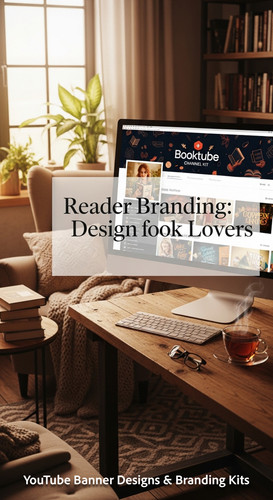 A cozy reading nook with a screen displaying a cohesive Booktube channel kit overlay text Reader Bra.jpg