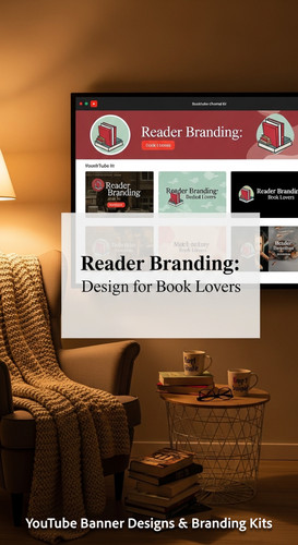 A cozy reading nook with a screen displaying a cohesive Booktube channel kit overlay text Reader Bra.jpg