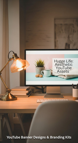 A cozy workspace with a warm lamp and a screen displaying a generic lifestyle banner overlay text Hy.jpg