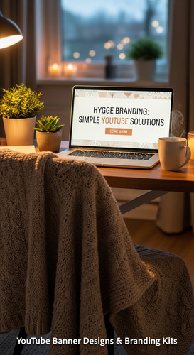A cozy workspace with a blanket and a screen displaying a generic cozy banner overlay text Hygge Bra.jpg