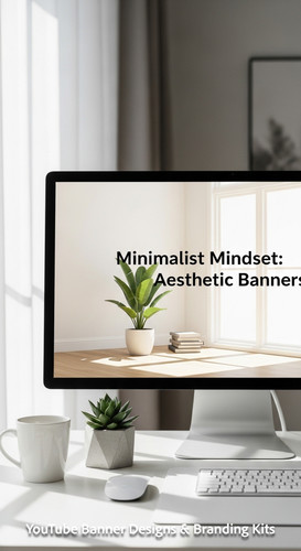 A minimalist apartment desk a screen showing a clean lifestyle placeholder overlay text Minimalist M.jpg