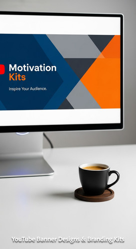 A minimalist desk with an espresso and a monitor showing a motivational channel banner overlay text .jpg