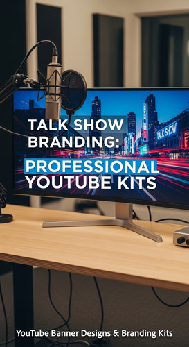 A modern studio desk with a microphone and a monitor displaying a talk show banner overlay text Talk.jpg