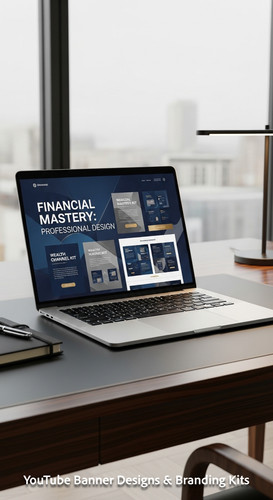 A highend desk with a laptop displaying a cohesive wealth channel kit overlay text Financial Mastery.jpg
