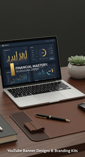 A highend desk with a laptop displaying a cohesive wealth channel kit overlay text Financial Mastery.jpg