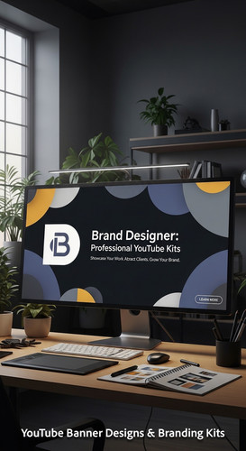 A graphic design studio a monitor displaying a branding portfolio channel art overlay text Brand Des.jpg