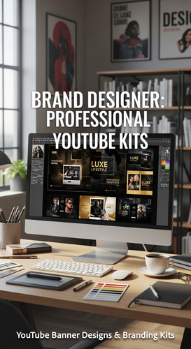 A graphic design studio a monitor displaying a branding portfolio channel art overlay text Brand Des.jpg