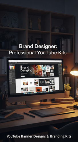 A graphic design studio a monitor displaying a branding portfolio channel art overlay text Brand Des.jpg