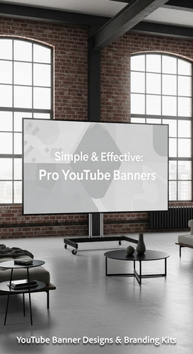 A minimalist loft with a screen displaying a generic branding placeholder overlay text Simple Effect.jpg