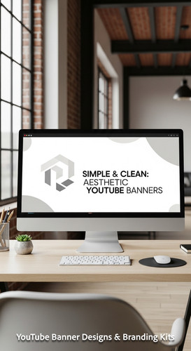 A minimalist loft desk with a screen displaying a generic branding placeholder overlay text Simple C.jpg