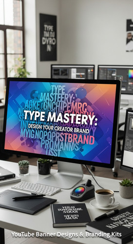 A graphic design studio a monitor displaying a typography channel art overlay text Type Mastery Desi.jpg