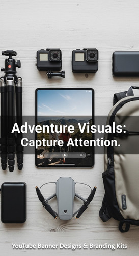 Minimalist flat lay of outdoor gear and a tablet showing a cohesive adventure vlog kit overlay text .jpg