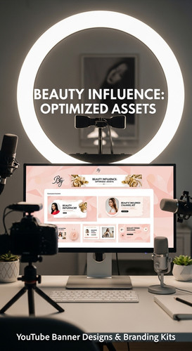 A vloggers setup with a ring light and a monitor showing a cohesive beauty channel kit overlay text .jpg