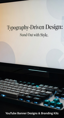 Closeup of a designer keyboard and a screen displaying a modern serif font banner overlay text Typog.jpg