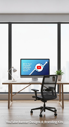 Minimalist office with a large window a monitor showing an educational channel banner overlay text G.jpg