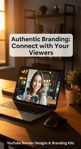 Warm sunset light in a home studio a laptop displaying a lifestyle thumbnail overlay text Authentic .jpg