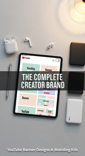 Minimalist flat lay of tech gear and a tablet showing a cohesive YouTube branding kit overlay text T.jpg