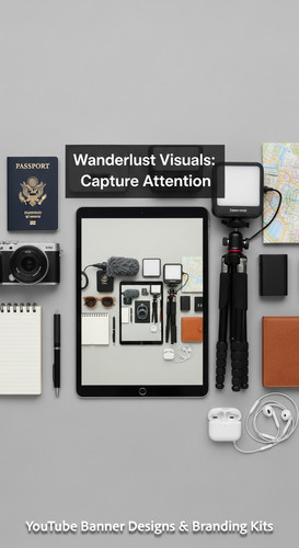 Minimalist flat lay of travel gear and a tablet showing a cohesive travel vlog kit overlay text Wand.jpg